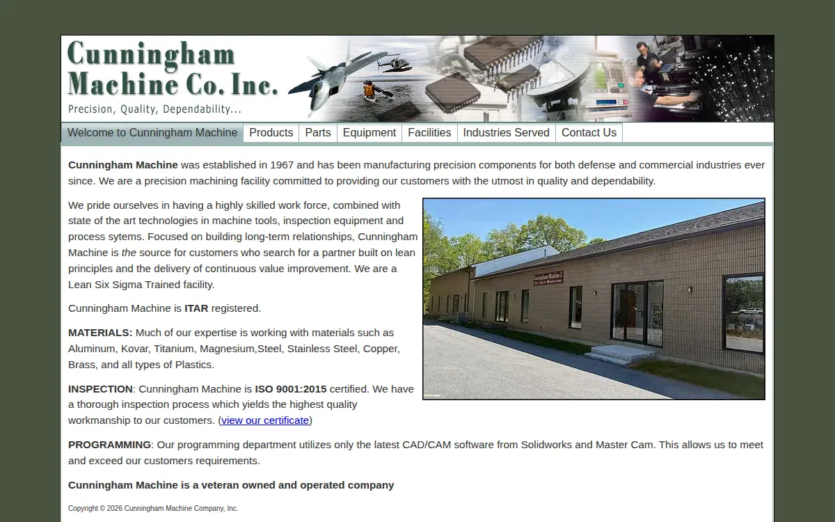Homepage of Cunningham Machine Co., INC.