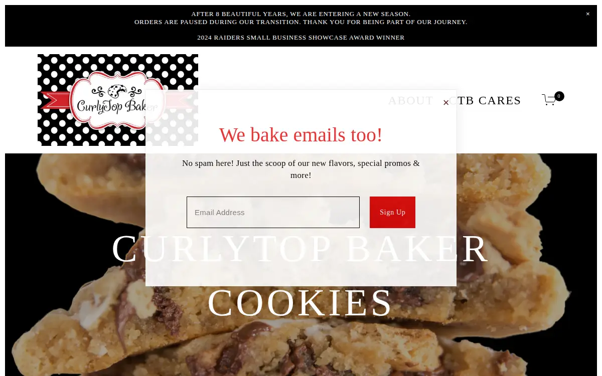 Homepage of Curlytop Baker, LLC