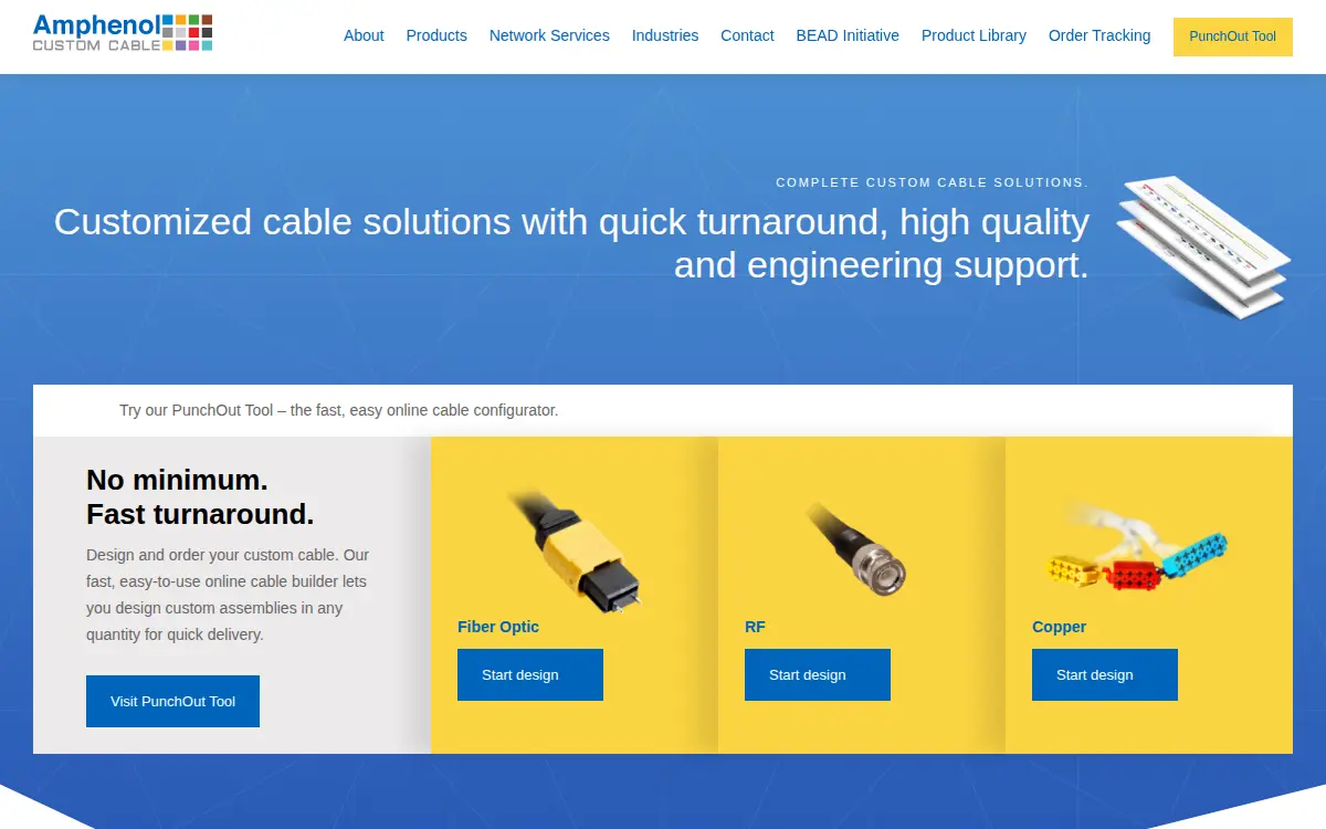 Homepage of Amphenol Custom Cable INC