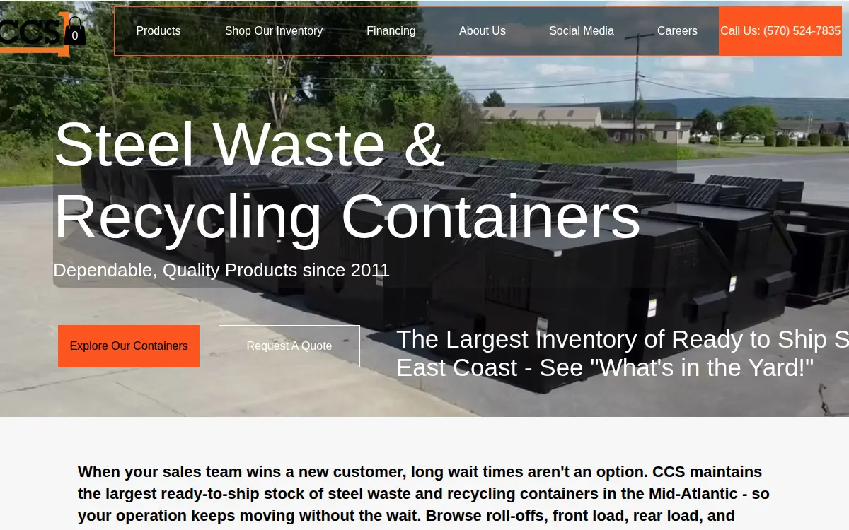 Homepage of Custom Container Solutions LLC