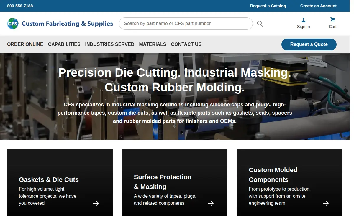 Homepage of Custom Fabricating & Supply, INC.