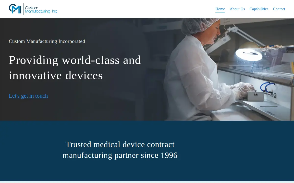 Homepage of Custom Manufacturing Incorporated