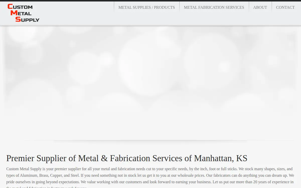 Homepage of Custom Metal Supply LLC