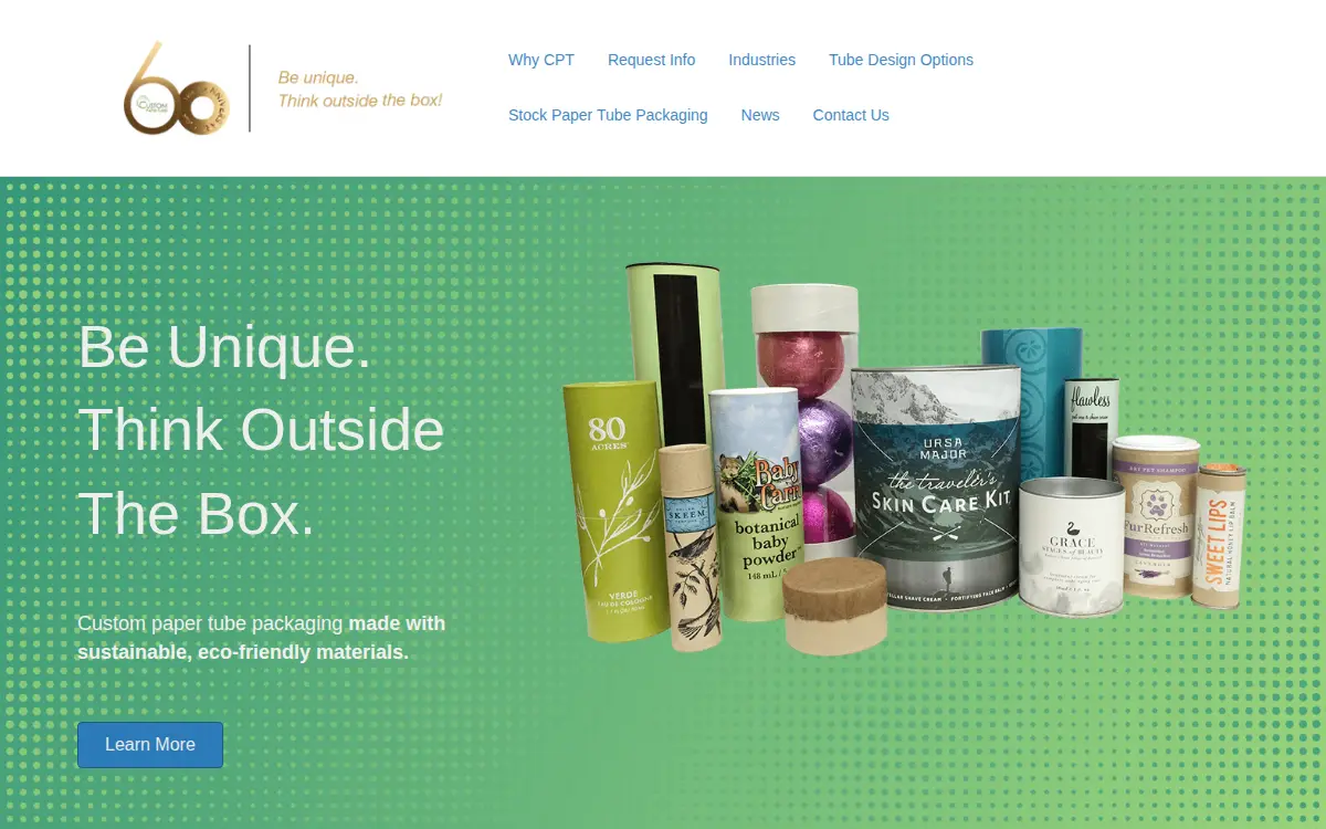 Homepage of Custom Paper Tubes LLC