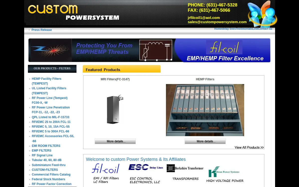 Homepage of Fil-coil International LLC