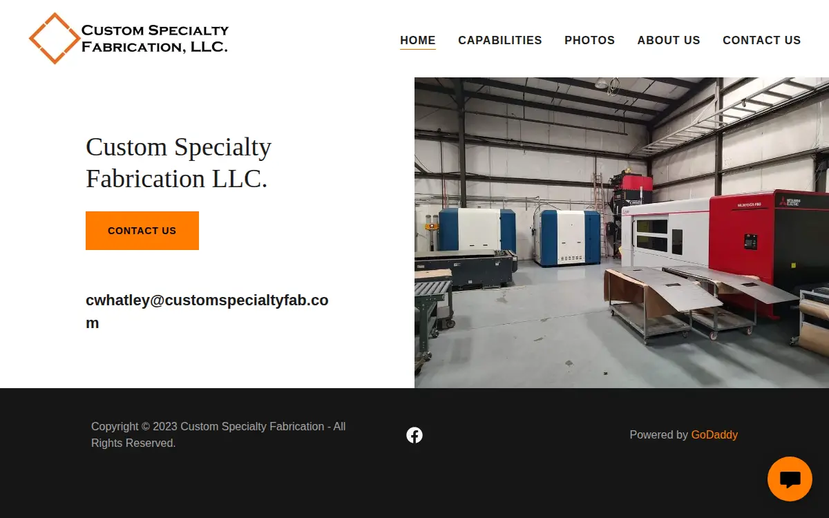 Homepage of Custom Specialty Fabrication LLC