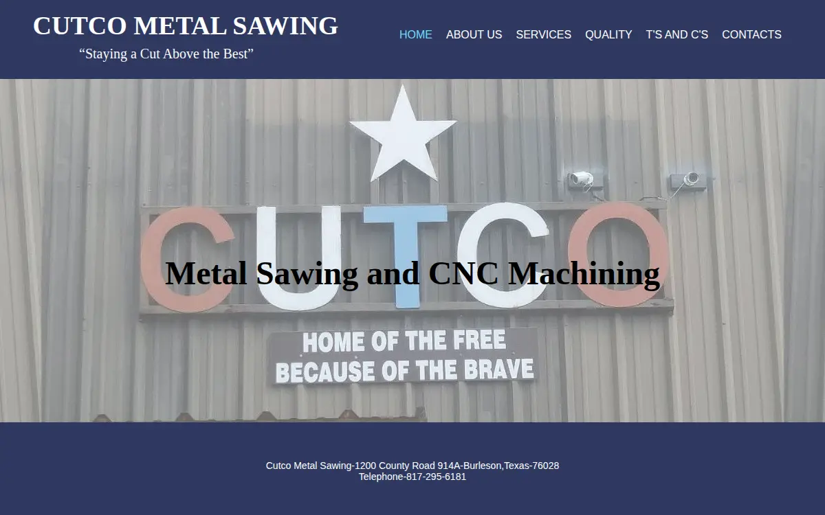 Homepage of Cutco Metal Sawing LLC