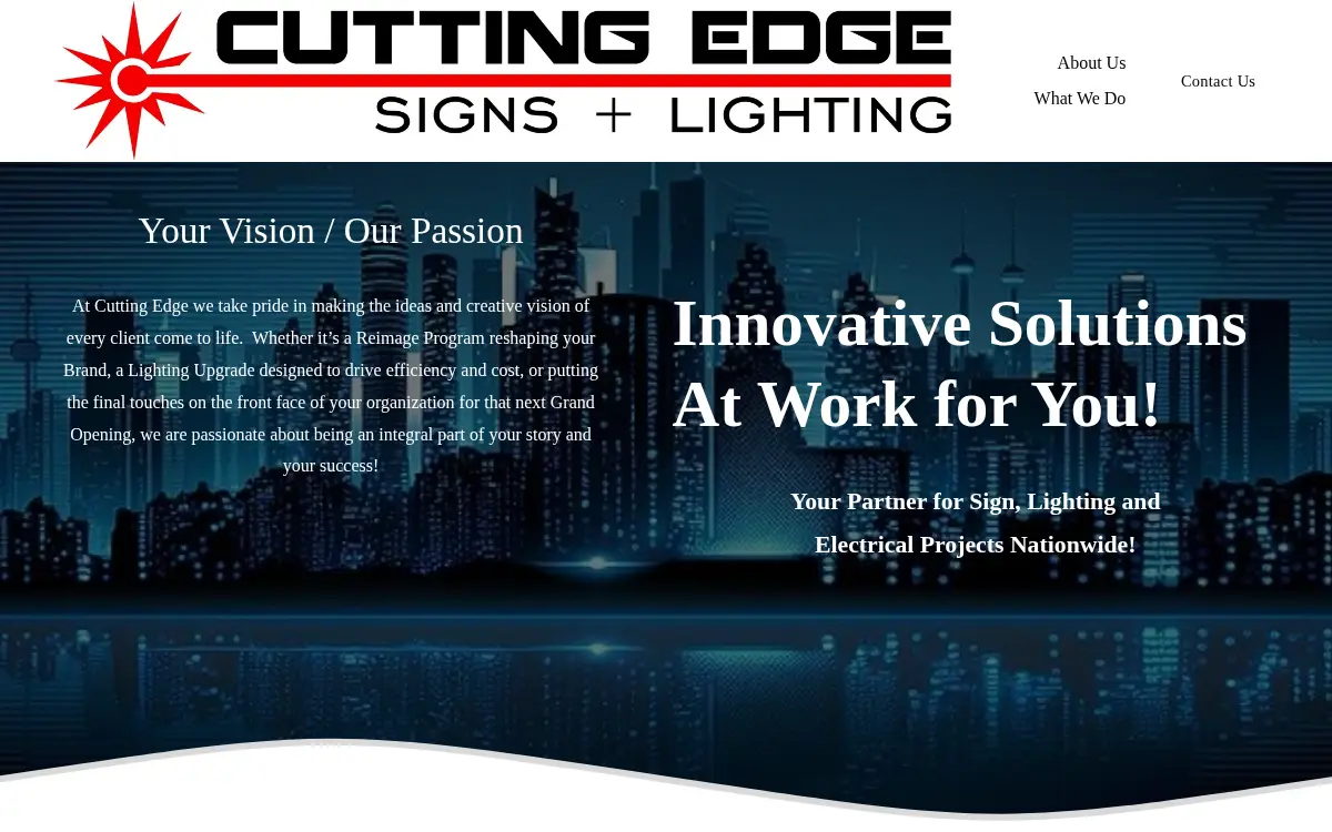 Homepage of Cutting Edge Signs and Lighting, INC.