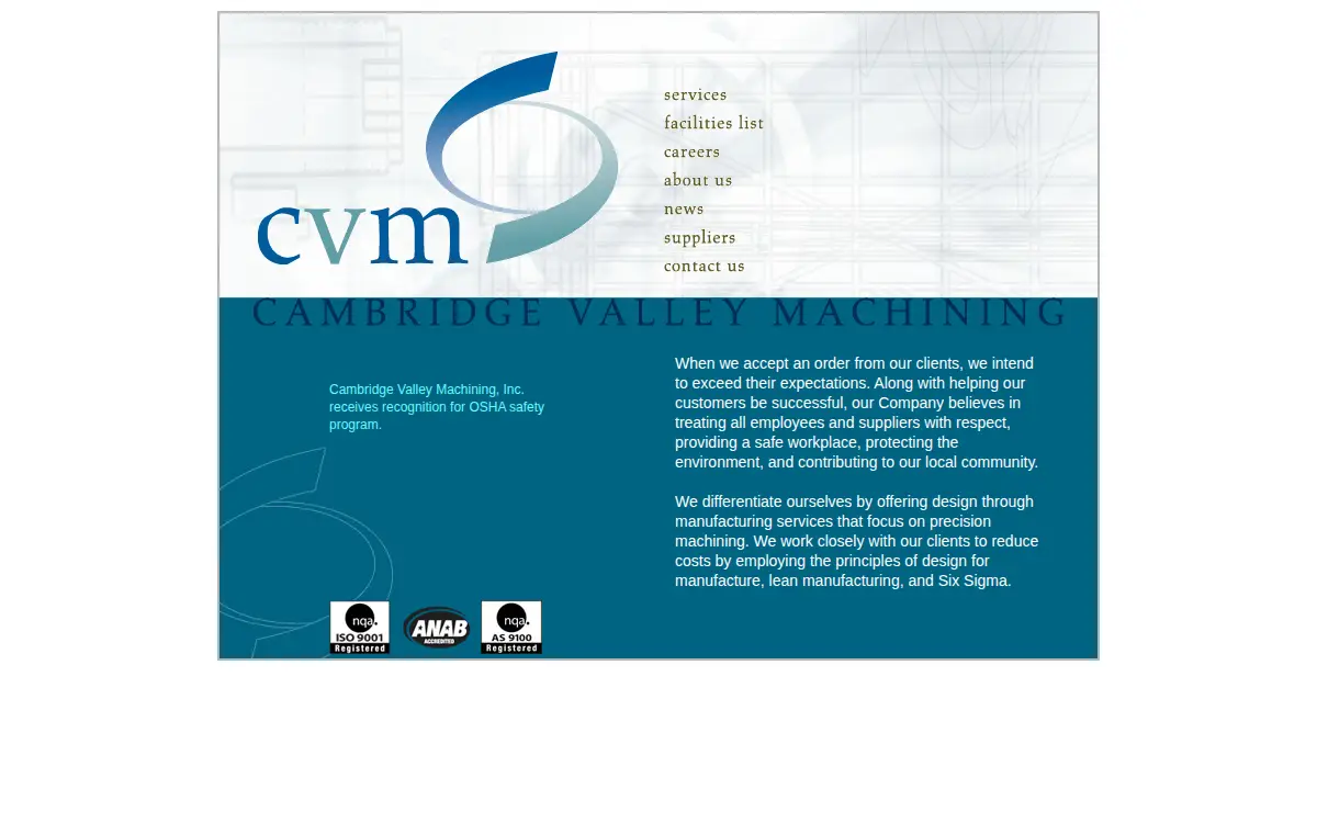 Homepage of Cambridge Valley Machining INC