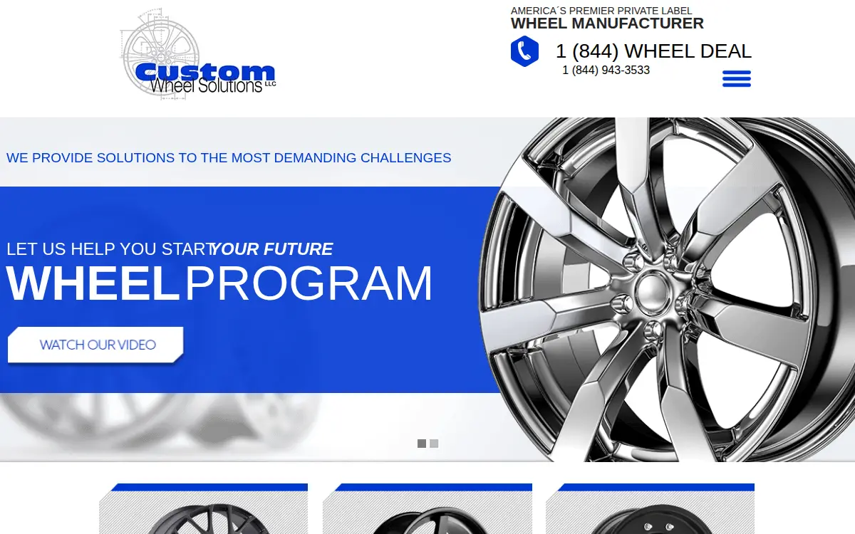 Homepage of Custom Wheel Solutions, LLC