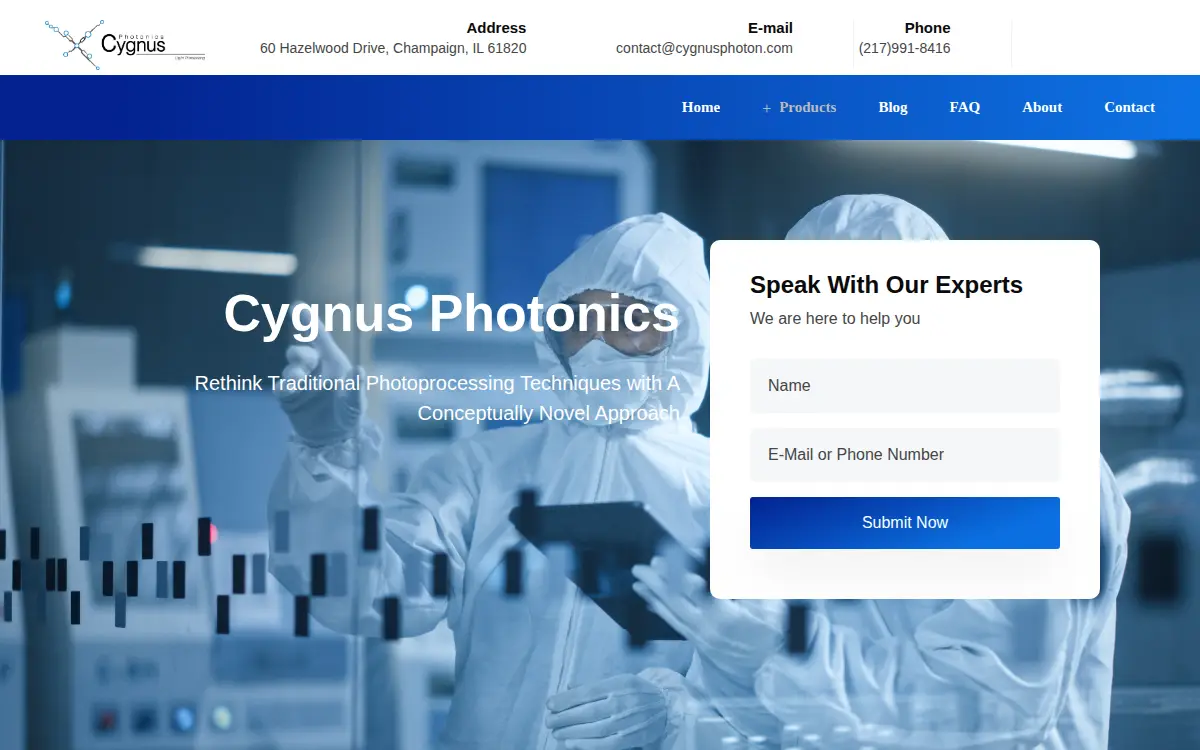 Homepage of Cygnus Photonics INC