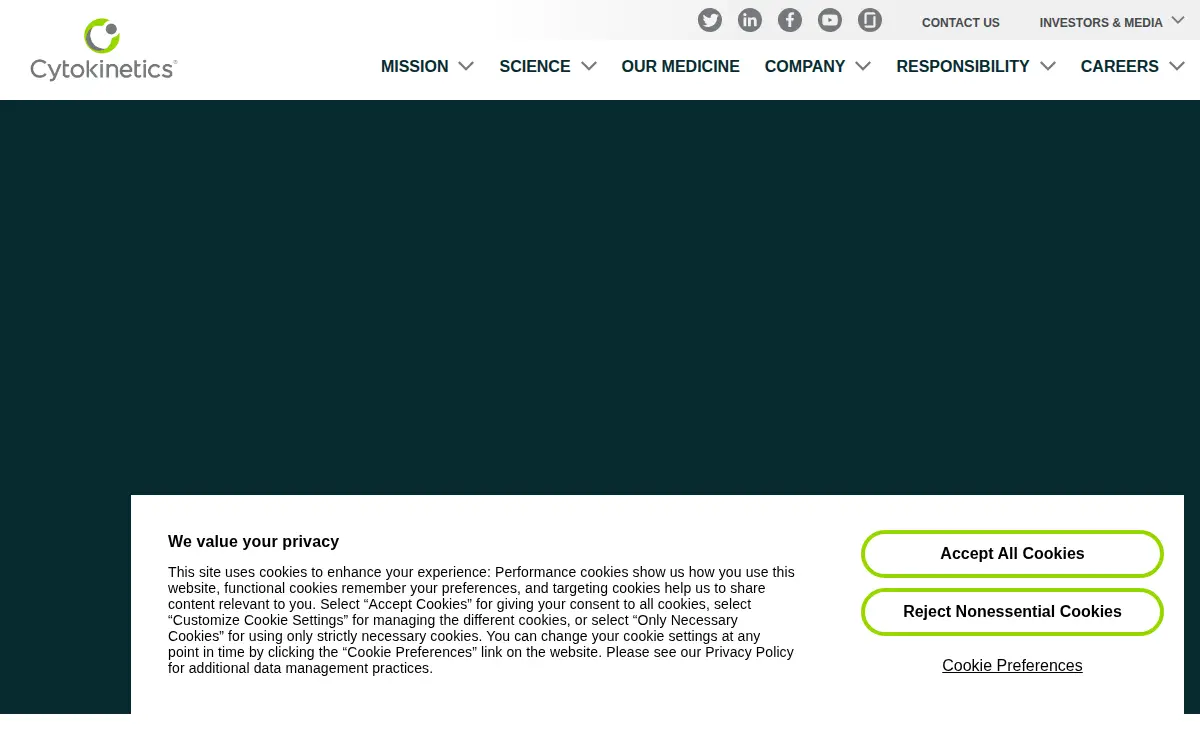 Homepage of Cytokinetics, Incorporated