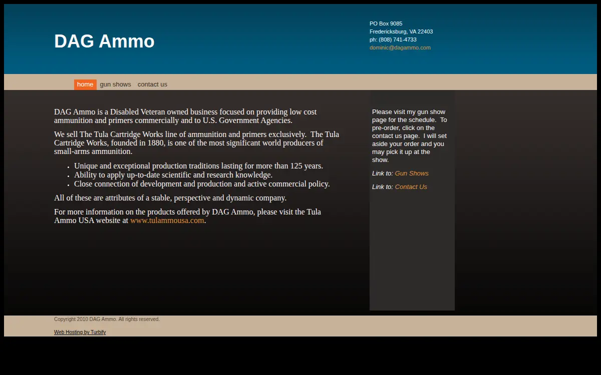 Homepage of Dag Ammo CORP.