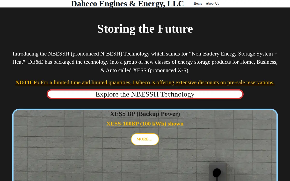 Homepage of Daheco Engines & Energy, LLC