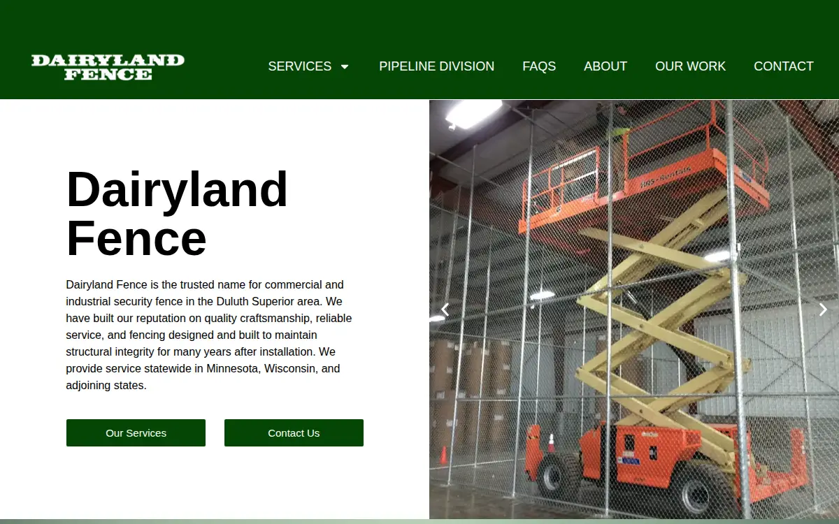Homepage of Dairyland Fence Co., INC.