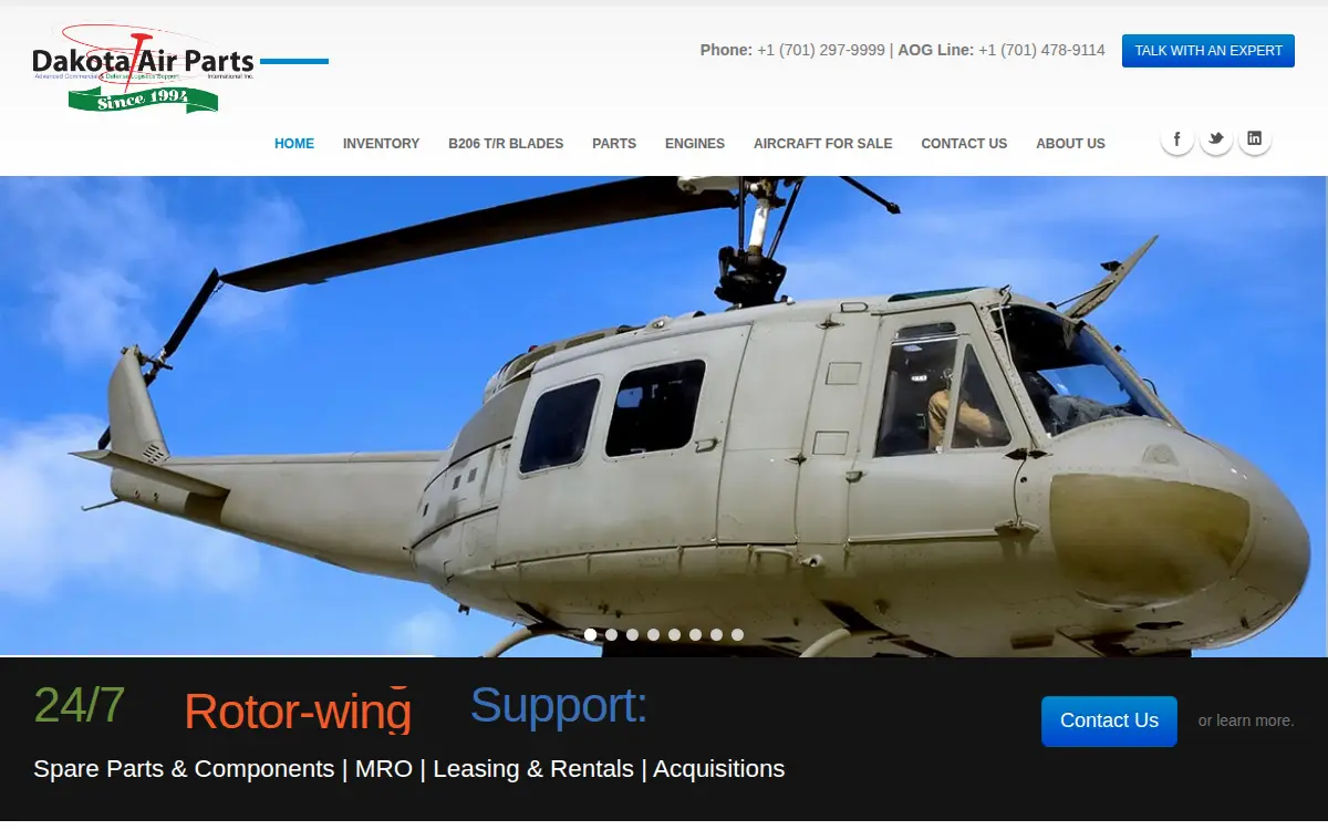 Homepage of Dakota Air Parts Intl., INC.