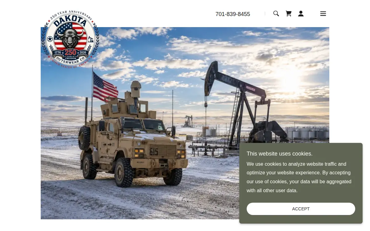 Homepage of Dakota Outerwear CO