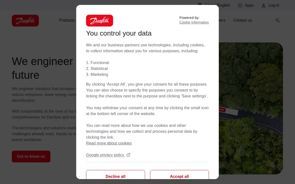 Homepage of Danfoss, LLC