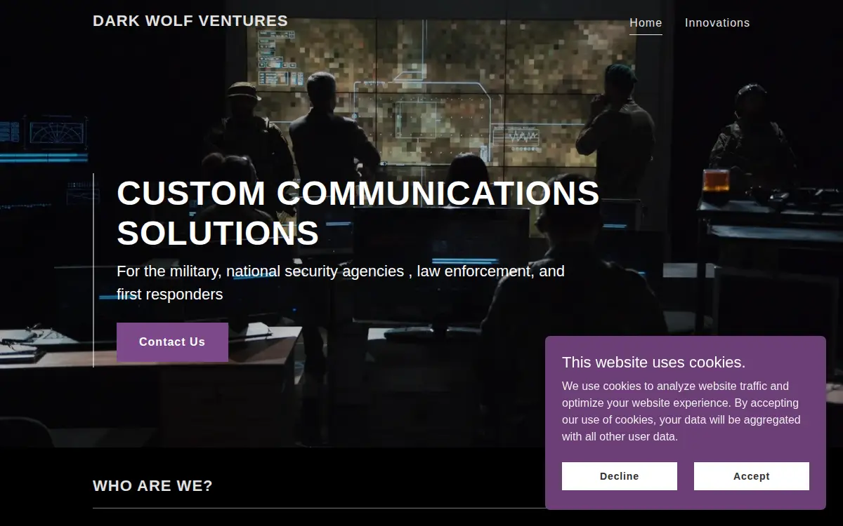 Homepage of Dark Wolf Ventures LLC