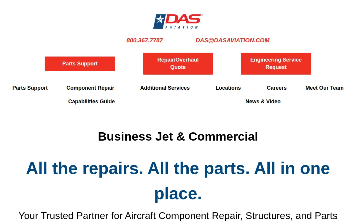 Homepage of Dallas Aeronautical Services, LLC