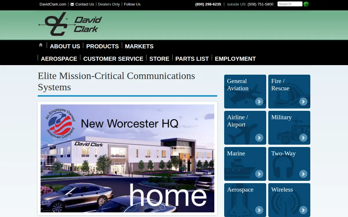 Homepage of David Clark Company Incorporated