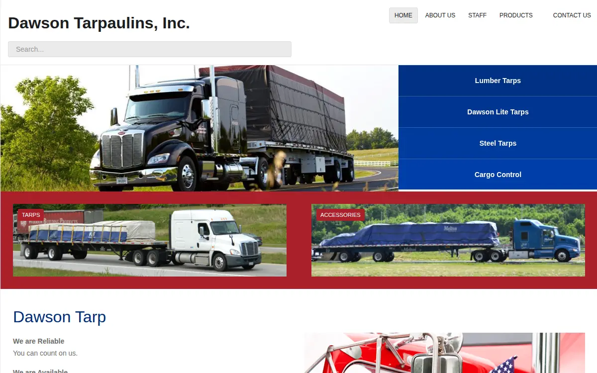 Homepage of Dawson Tarpaulins, INC.