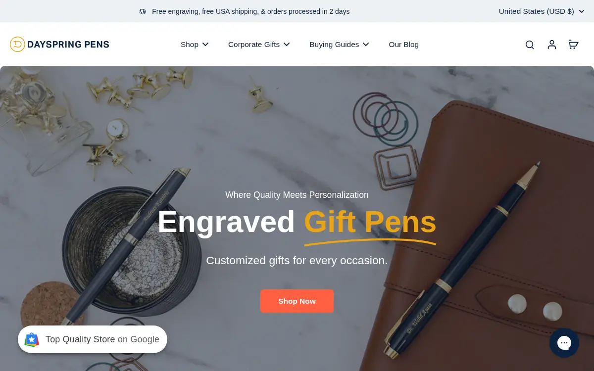 Homepage of Dayspring Pens, LLC