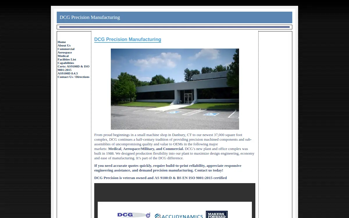 Homepage of Dcg Precision Manufacturing Limited Liability Company