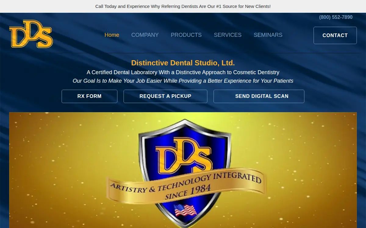 Homepage of Distinctive Dental Studio. Limited