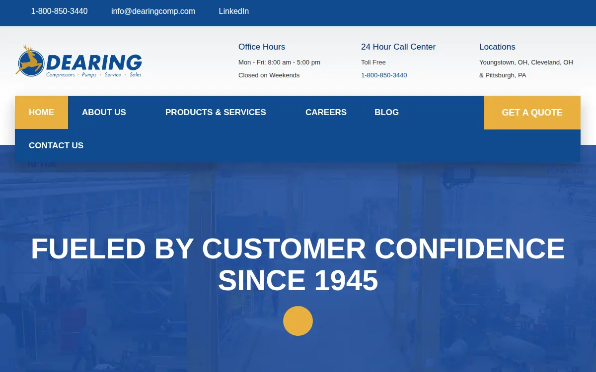 Homepage of The Dearing Compressor and Pump Company