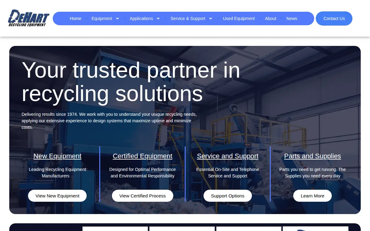 Homepage of Dehart Recycling Equipment, INC.