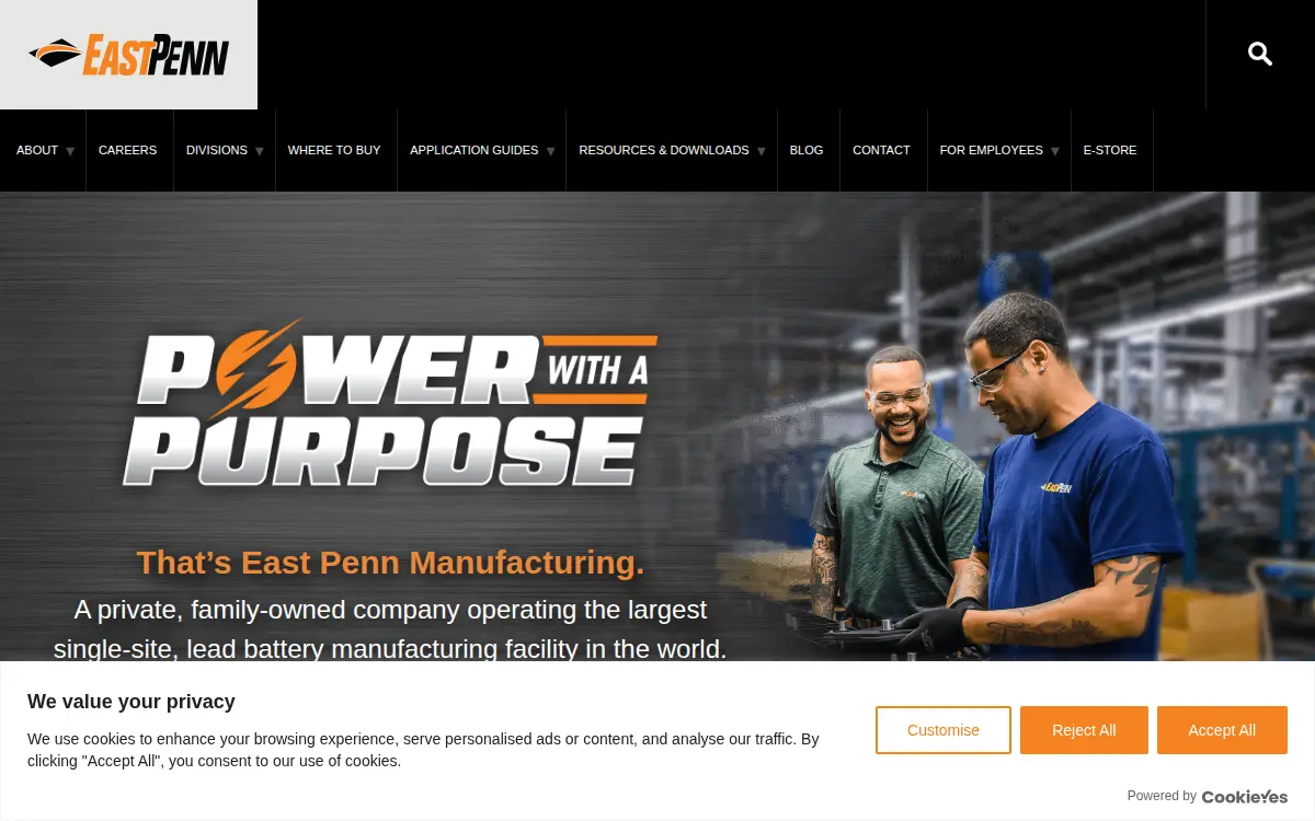 Homepage of East Penn Manufacturing CO.