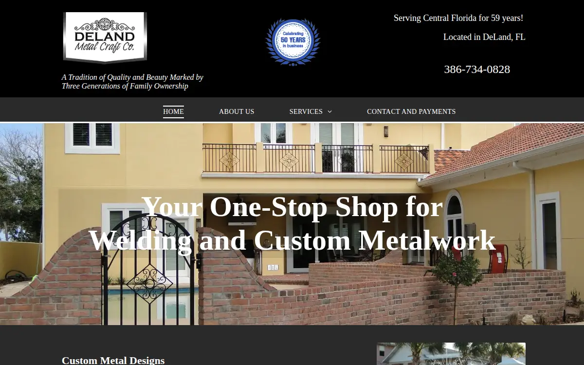 Homepage of Deland Metal Craft Company