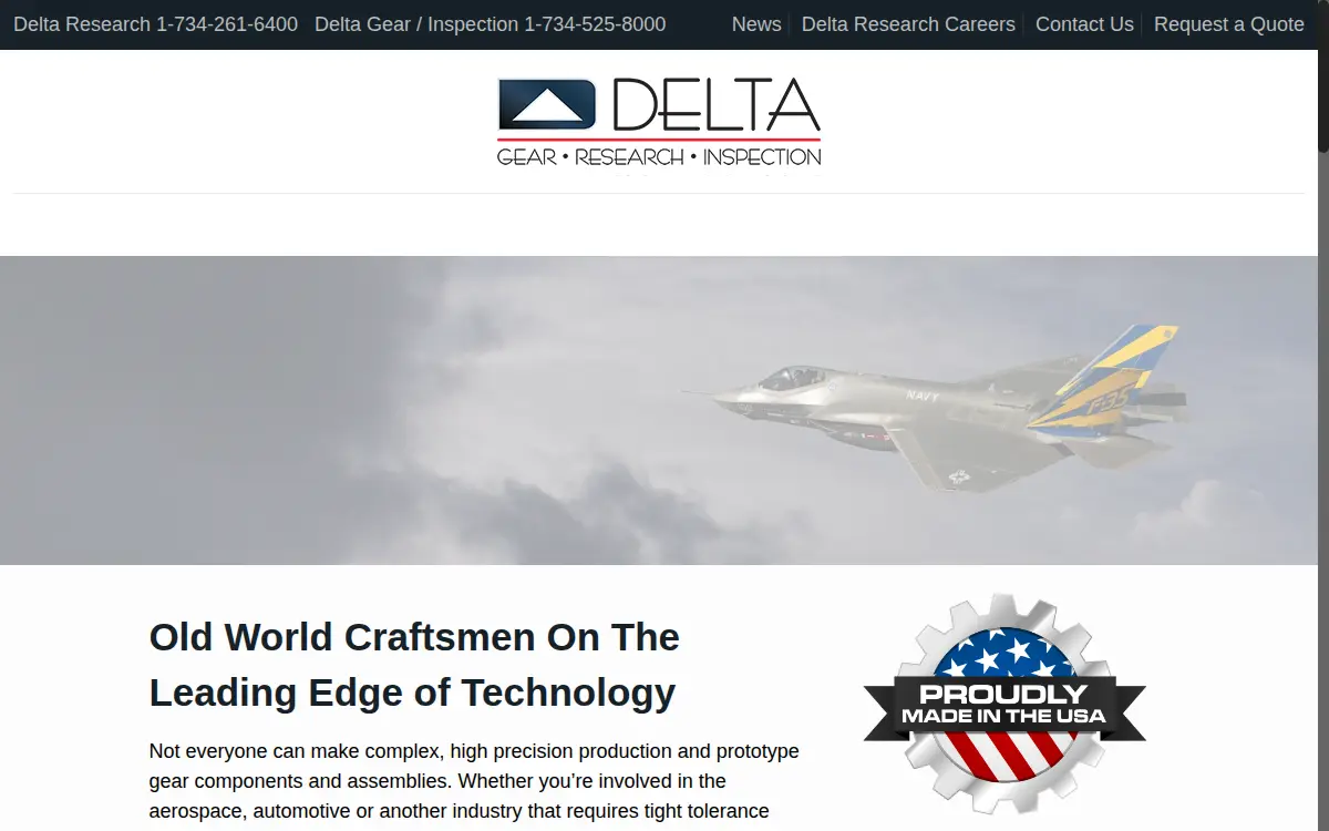 Homepage of Delta Gear, LLC.