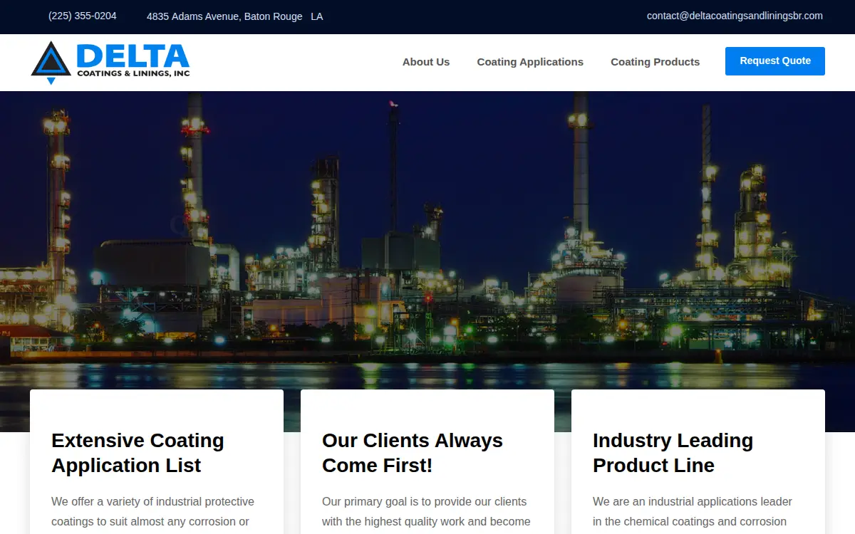 Homepage of Delta Coatings and Linings, INC