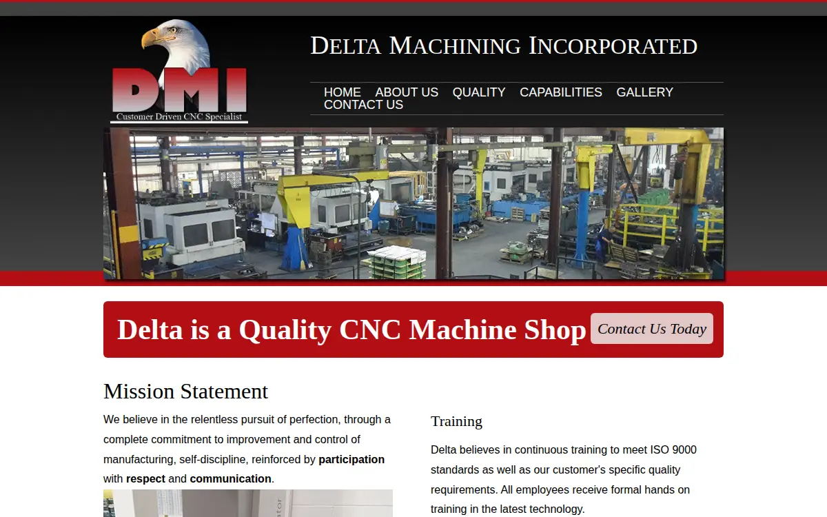 Homepage of Delta Machining, INC.