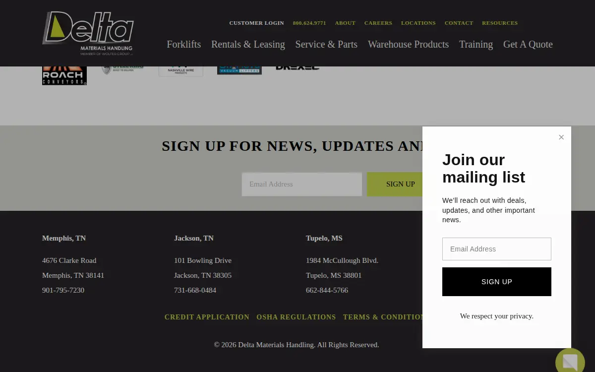 Homepage of Delta Materials Handling, INC.