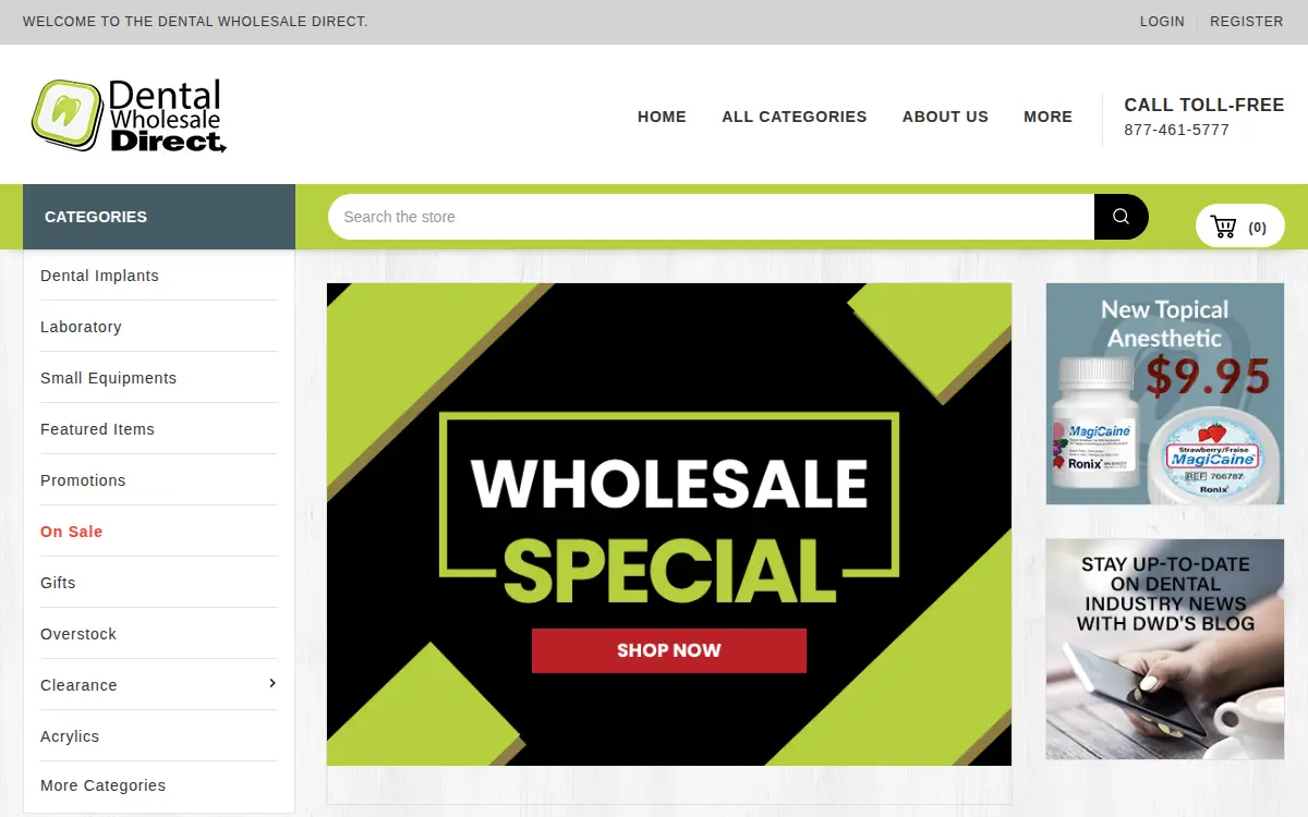 Homepage of Dental Brands for Less LLC