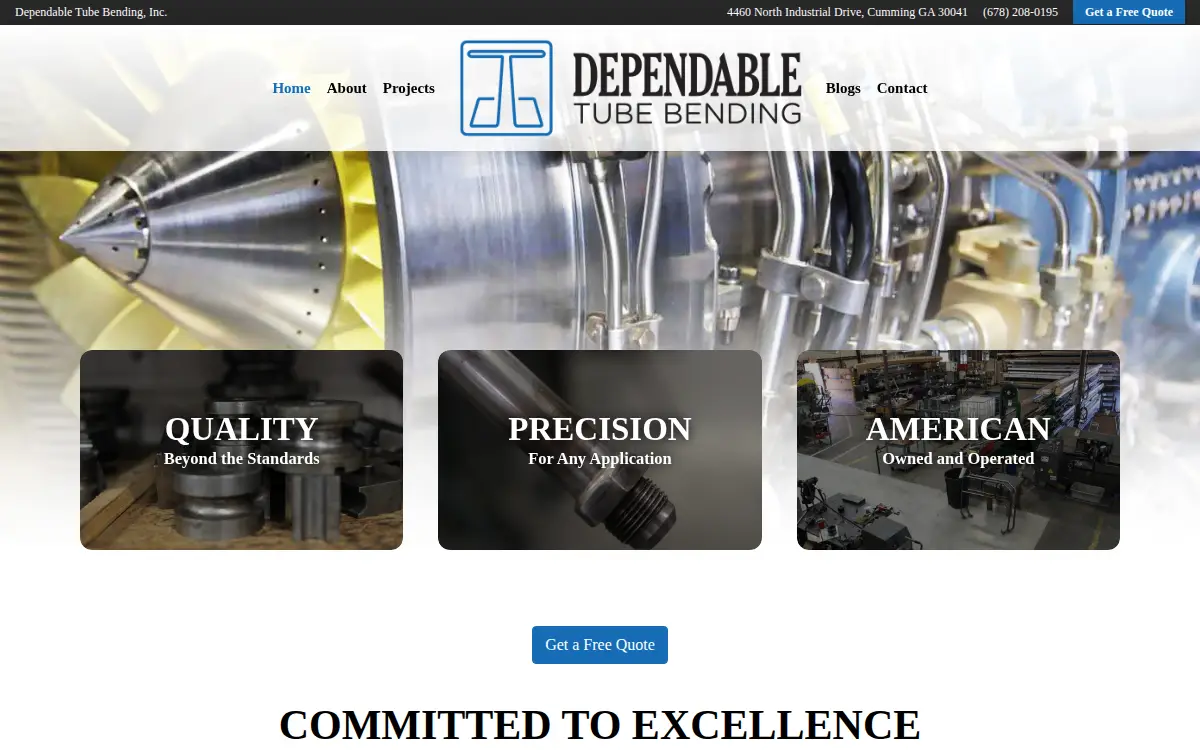 Homepage of Dependable Tube Bending, LLC