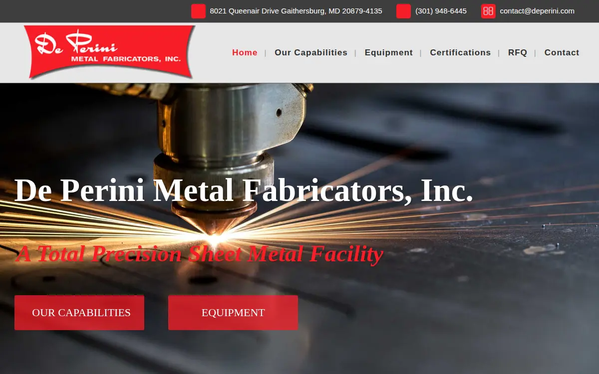 Homepage of De Perini Metal Fabricators, INC.