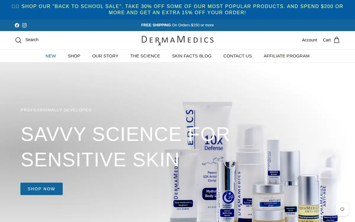 Homepage of Dermamedics, LLC