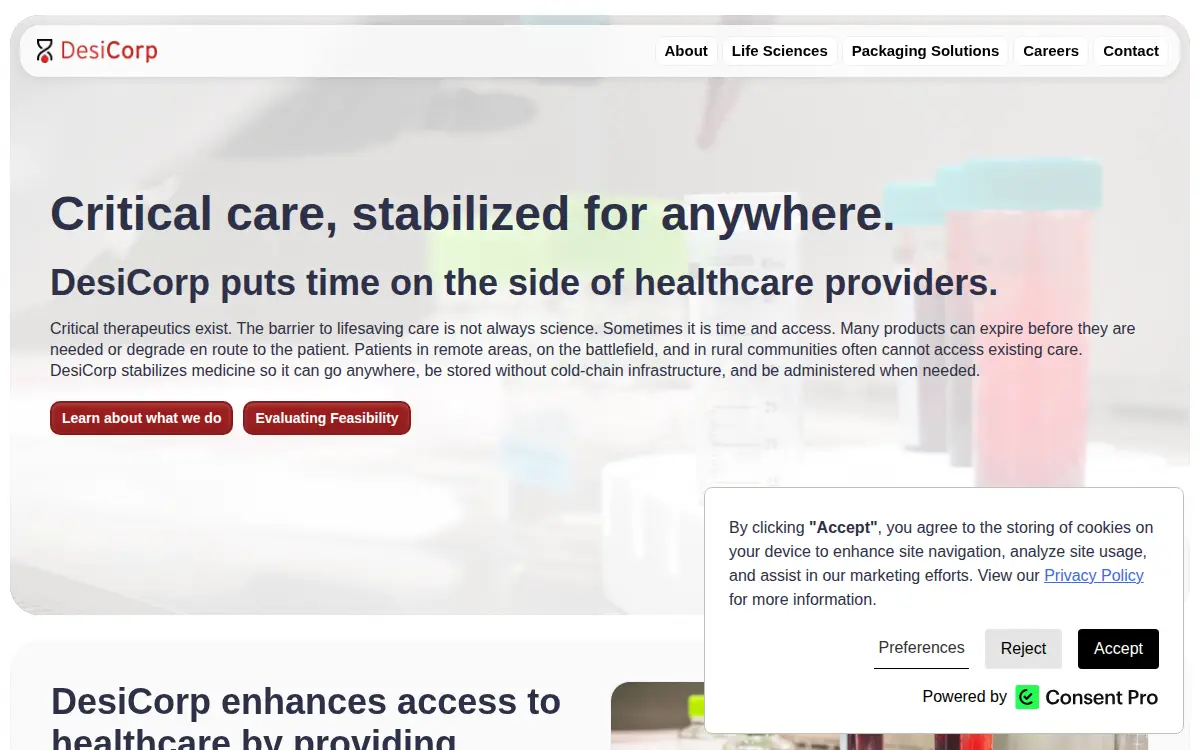 Homepage of Desicorp Packaging Solutions, INC.