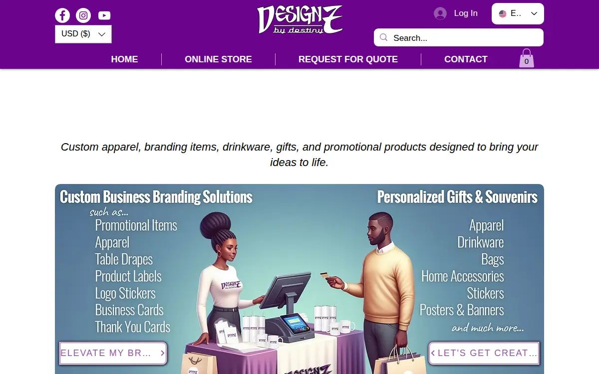 Homepage of Designz By Destiny, LLC