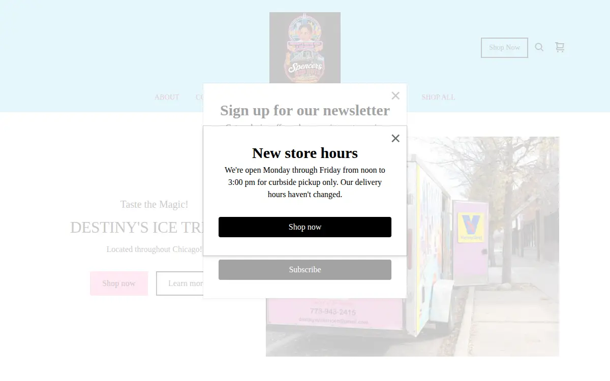 Homepage of Destiny's Water Ice Company Limited Liability CO