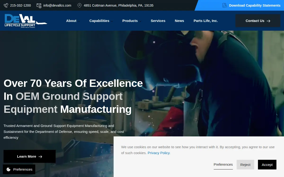 Homepage of Deval Life Cycle Support LLC