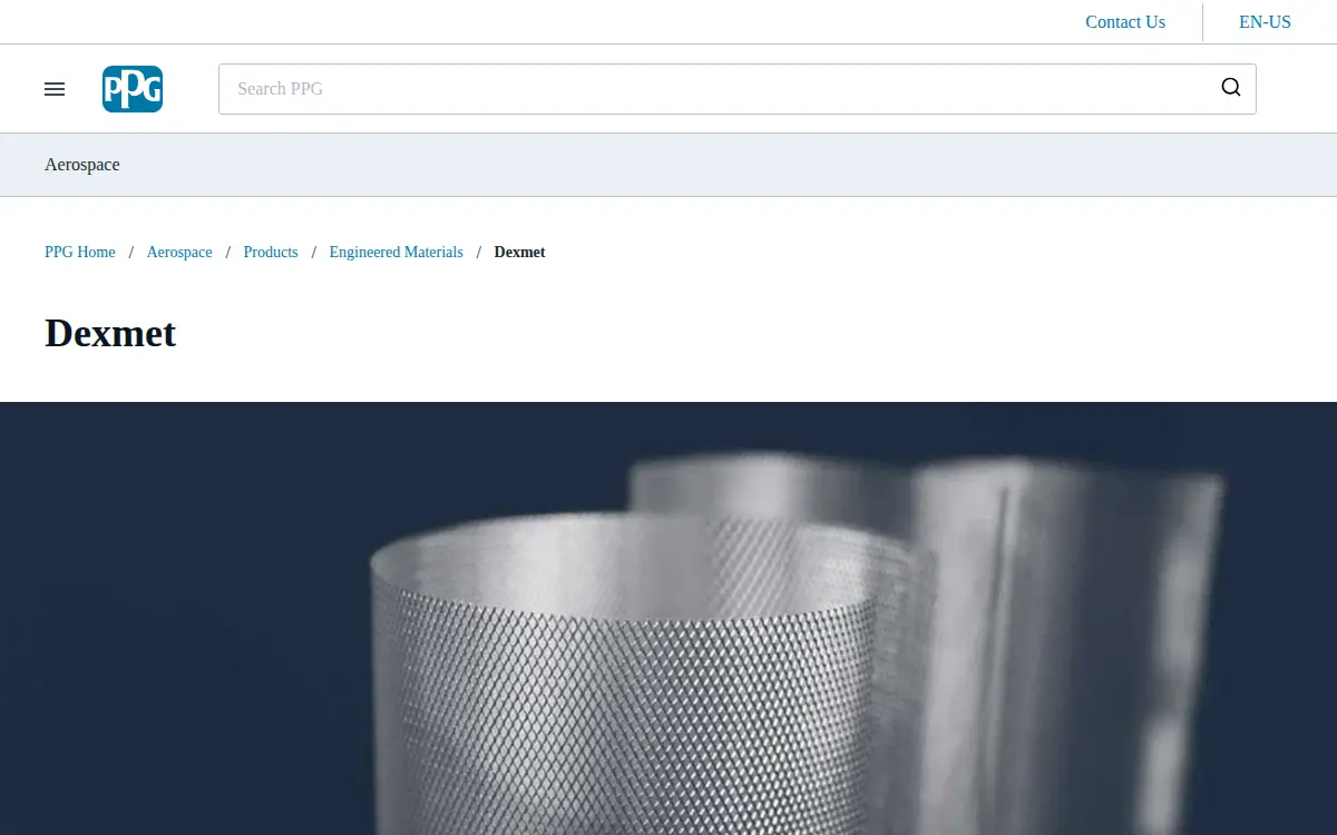 Homepage of Dexmet Corporation