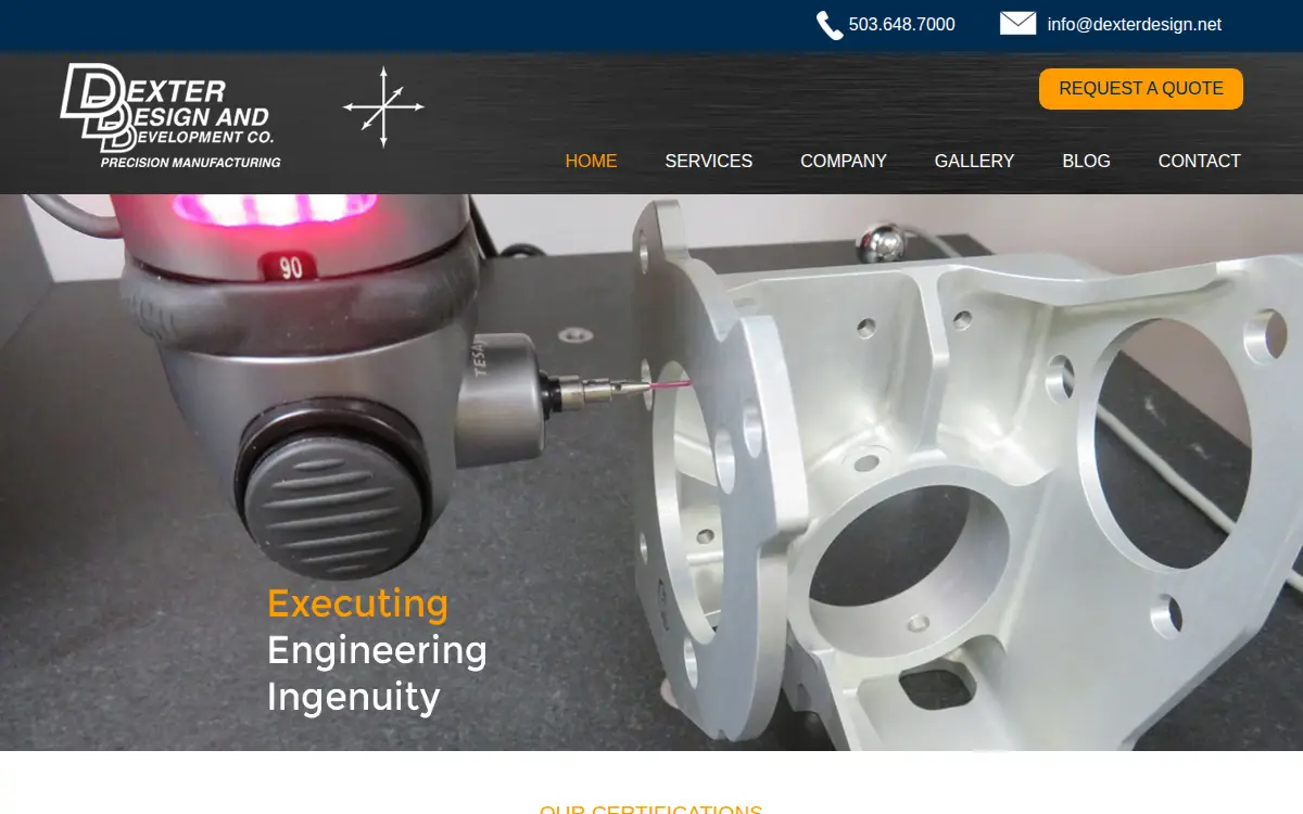 Homepage of Dexter Design and Development CO.