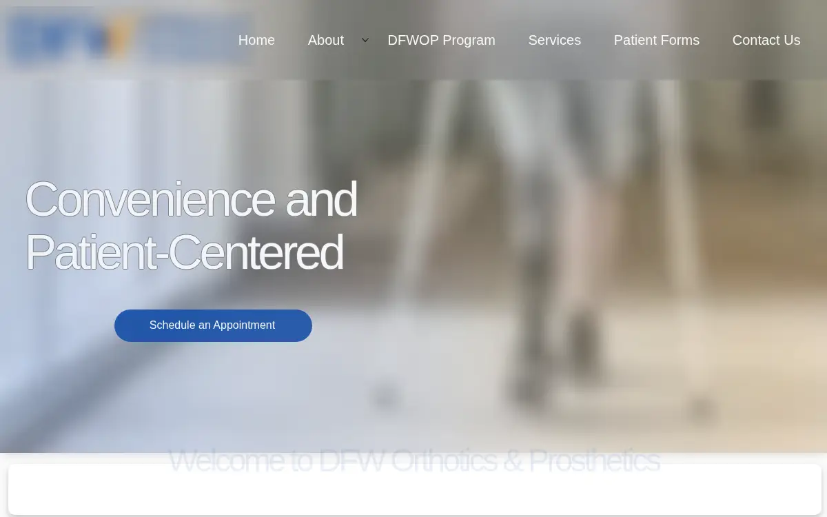Homepage of Dfw Orthotics and Prosthetics, LLC