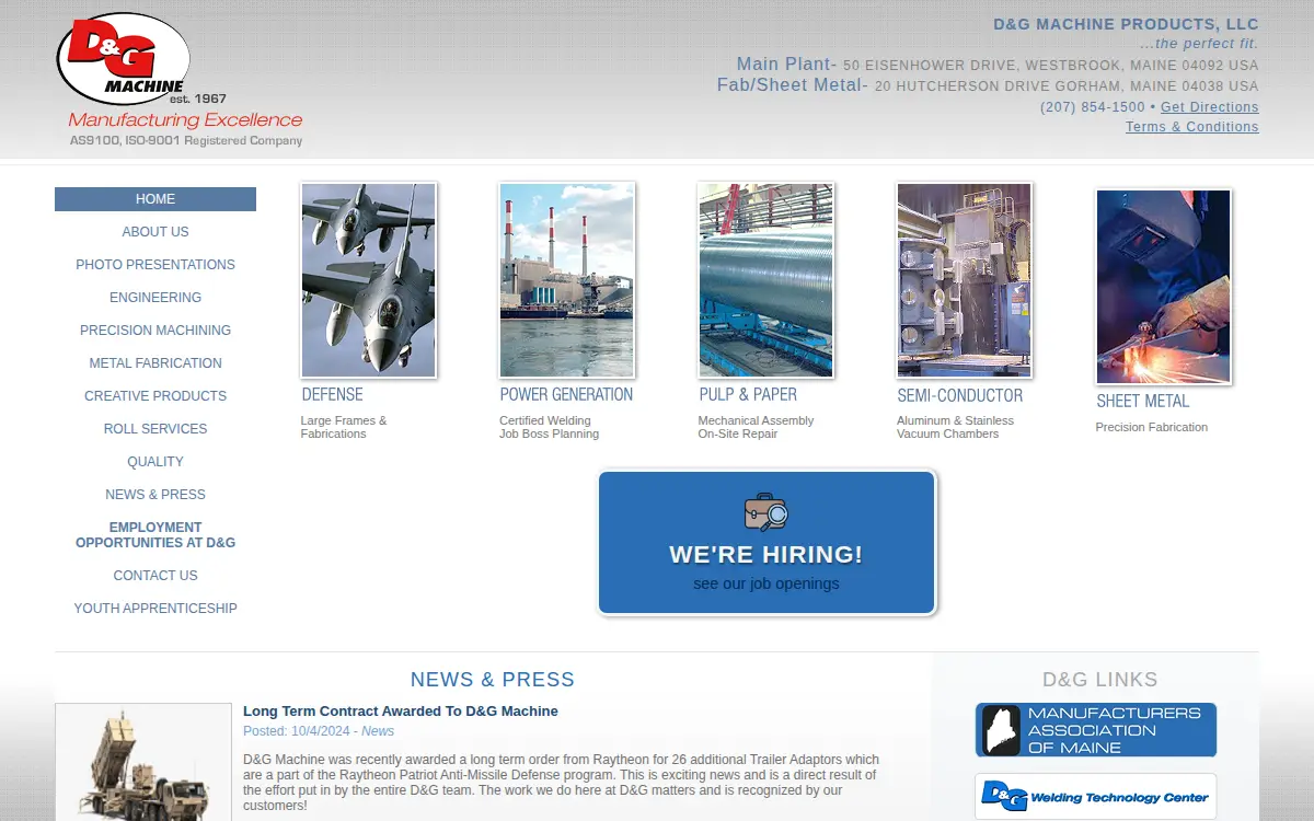 Homepage of D & G Machine Products, LLC