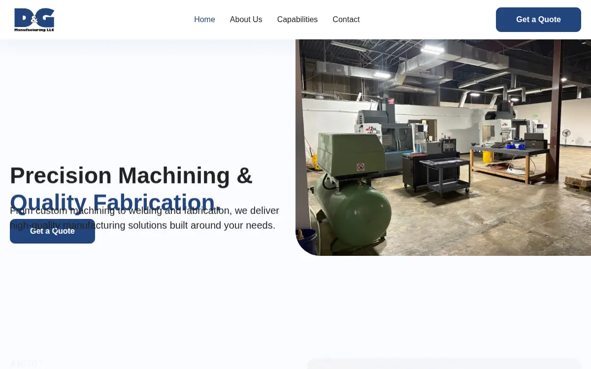 Homepage of D & G Manufacturing LLC